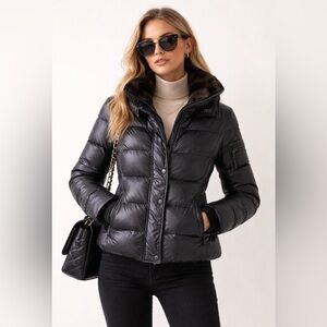 S13 New York Mercer Black Down Feathers Puffer Jacket Retractable Hood Winter M